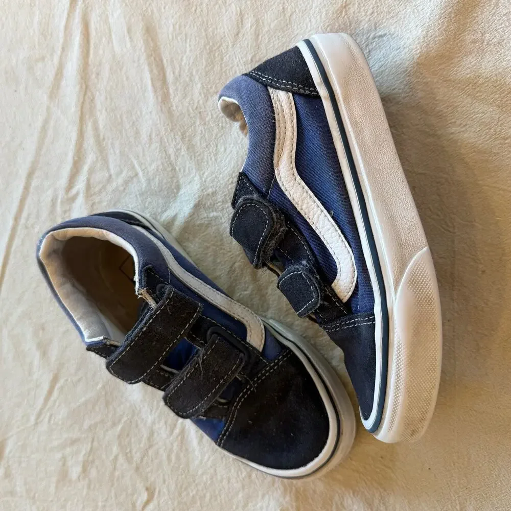 Vans Kids Navy & Black Double Velcro Sneakers Size 13